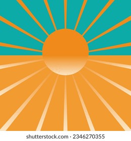 Abstract background with orange sun and rays