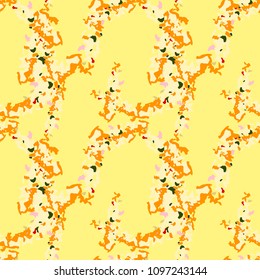 Abstract background in orange, yellow, green, pink, red colors as UFO camouflage. Seamless repeat bright pattern usable as unusual urban camo, wallpaper, backdrop or for print for textile