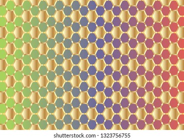 Abstract background with ordered arrangement of geometric shapes. The illustration is made in gold shades on colorful background. Vector EPS10