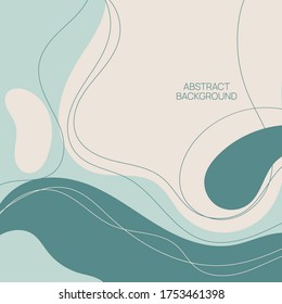 Abstract background with organic flowing shapes and freehand drawn lines. Modern minimalist design in scandinavian style. Vector illustration in pastel colors.