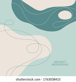 Abstract background with organic flowing shapes and freehand drawn lines. Modern minimalist design in scandinavian style. Vector illustration in pastel colors.