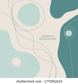 Abstract background with organic flowing shapes and freehand drawn lines. Modern minimalist design in scandinavian style. Vector illustration in pastel colors.