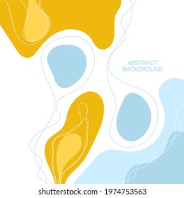 Abstract background with organic flowing shapes and freehand drawn lines. Modern minimalist design in scandinavian style. Vector illustration in pastel colors.