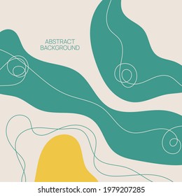 Abstract background with organic flowing shapes and freehand drawn lines. Modern minimalist design in scandinavian style. Vector illustration in pastel colors.