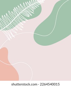 Abstract background with organic flowing shapes and freehand drawn lines. Modern minimalist design in scandinavian style. Vector illustration in pastel colors.