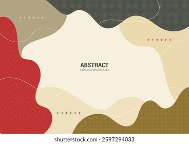 Abstract background with organic, fluid shapes, including shades of red, gray, beige, and brown. The design includes dotted patterns and curving white lines, making it suitable for graphic design.