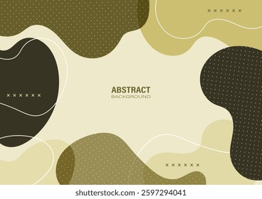 Abstract background with organic, fluid shapes, including shades of dark khaki and beige. The design includes dotted patterns and curving white lines, making it suitable for graphic design.