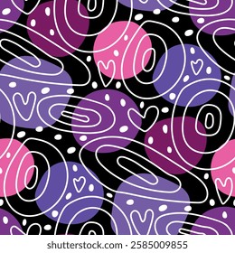 Abstract background. Organic pink circles seamless pattern. Continuous repeat texture for modern wallpaper designs, templates, cover, fabric, textile. Hand drawn big spots. Polka dots illustration.
