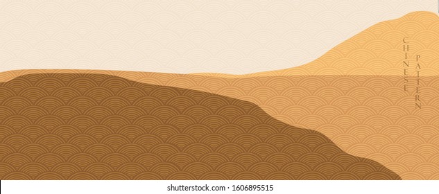 Abstract background in oriental style. Chinese new year banner. Geometric line with Japanese pattern vector. Landscape in oriental template. Desert layout design.