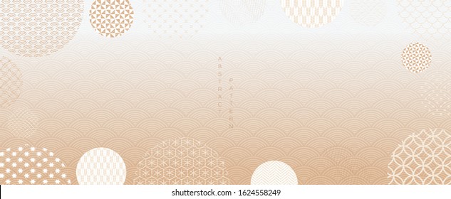 Abstract background in oriental style. Chinese new year banner. Gold geometric line with Japanese pattern vector. Wavy shapes in oriental template.