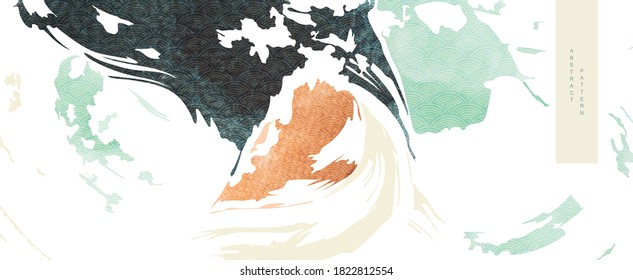 Abstract background in oriental style. Chinese new year banner. Watercolor texture with Japanese pattern vector. Wavy shapes in oriental template. Mountain layout design.