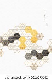 Abstract background in oriental style. Chinese new year banner. Geometric line with Japanese pattern vector. Circle shapes in oriental template. Gold texture template.