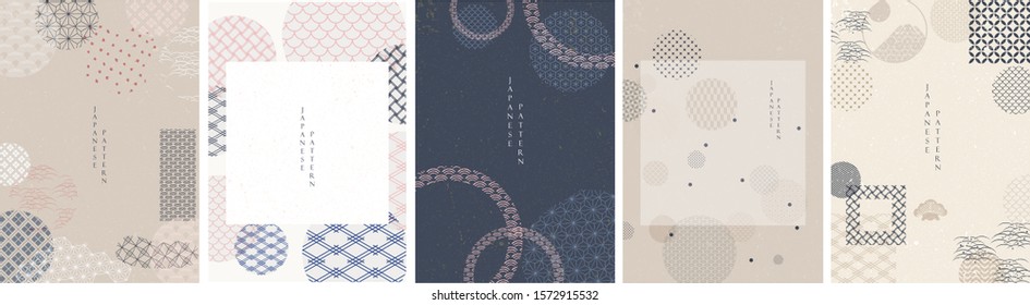 Abstract background in oriental style. Japanese template vector. Geometric background with line pattern. Circle and square elements. Layout design in Asian style.