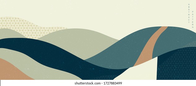 Abstract background in oriental style. Natural elements banner. Geometric pattern with Japanese style vector. Art landscape template. Mountainous forest layout design.