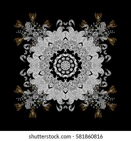 Abstract background. Oriental vector classic black and golden pattern with white doodles.