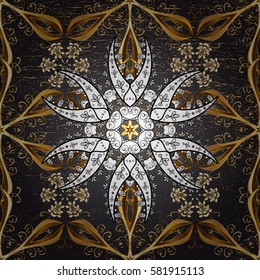 Abstract background. Oriental vector classic blue and golden pattern with white doodles.