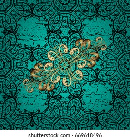Abstract background. Oriental vector classic blue and golden pattern.