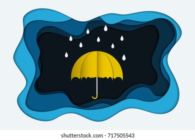 Abstract background Origami Paper Art Rain season umbrella , illustration vector for design or advertising