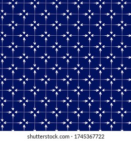 Antecedentes abstractos. Ornamento de flechas. Patrón azul oscuro. Gráficos vectoriales.