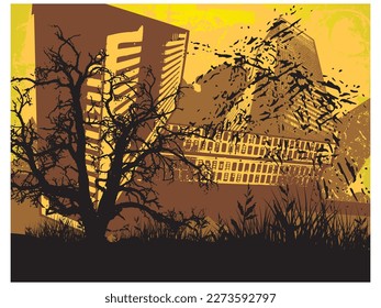 abstract background with ornamented lines of trees and grass