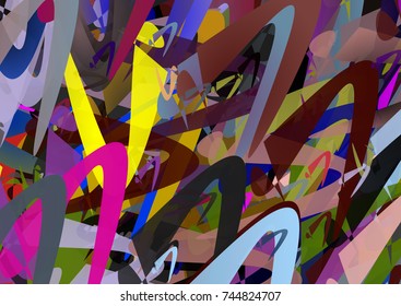Abstract background out of curved geometrical shapes. Complicated multicolored texture. 