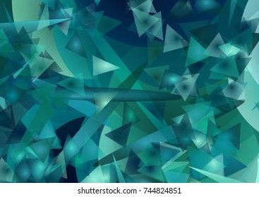 Abstract background out of various geometrical shapes. Emerald, turquoise colors, halftones. 