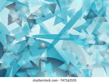 Abstract background out of various geometrical shapes. Gray, white and blue colors, halftones. Complicated texture.