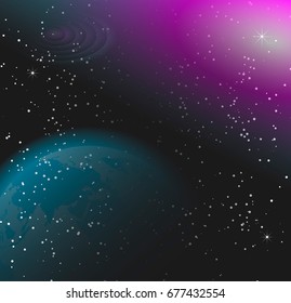 Abstract background of outer space, planet and stars