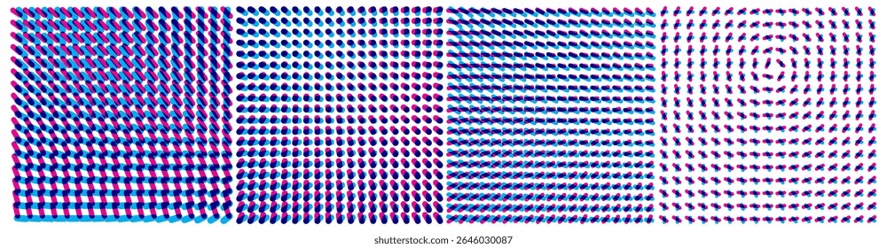 Fundo abstrato com ovais. Matriz ou matriz irregular com efeito de torção e falha. Modelo de design de capa. Ilustração 3D para brochura, cartaz, apresentação, folheto ou banner.