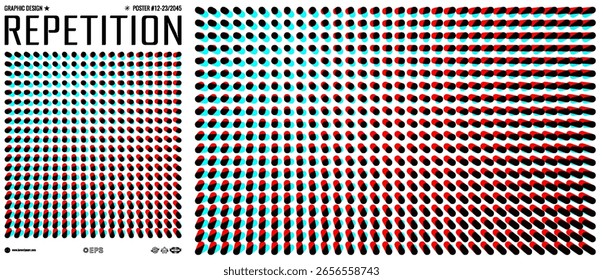 Fundo abstrato com ovais. Matriz ou matriz irregular com efeito de falha. Modelo de design de capa. Ilustração 3D para brochura, cartaz, apresentação, folheto ou banner.