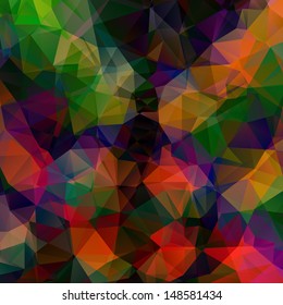 Abstract background with overlaid triangles, in yellow, green, orange and violet