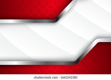 Abstract background overlap dimension with gradient white to grey and red colors. Transparency square pattern in ton and bottom element. 