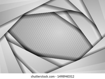 Abstract background overlap dimension grey vector. White Modern Technology Design Background with dots Texture. Abstract paper geometric banner design.