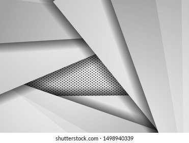 Abstract background overlap dimension grey vector. metal with mesh, modern tech design template background.