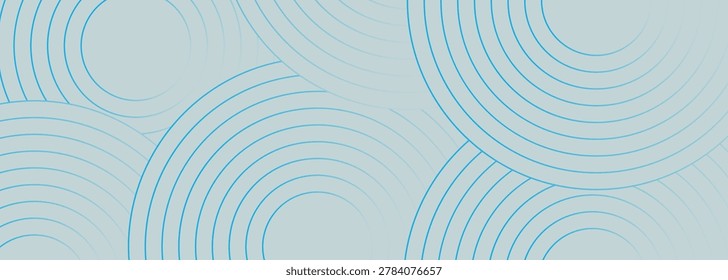 Abstract background with overlapping blue circular stripes. Minimalist design with dynamic curved line elements. Modern banner template with trendy line style. VOL. 2