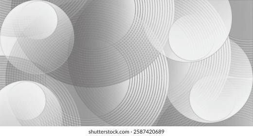 Abstract background of overlapping circle line elements in white with layers on bright space with line effect decoration good nice modern 