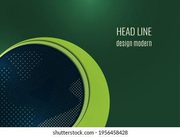 Abstract background with overlapping circles and dots. Chaotic movement. Round banner with blank space for text. Vector illustration