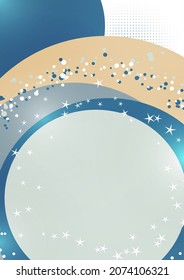 Abstract background with overlapping circles and dots. Chaotic movement. Round banner with blank space for text. Vector illustration