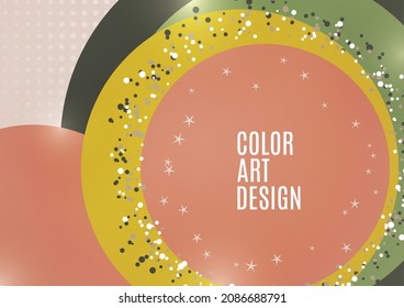 Fondo abstracto con círculos y puntos superpuestos. Movimiento caótico. Banner redondo con espacio en blanco para texto. Ilustración del vector