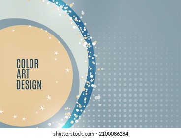 Abstract background with overlapping circles and dots. Chaotic movement. Round banner with blank space for text. Vector illustration