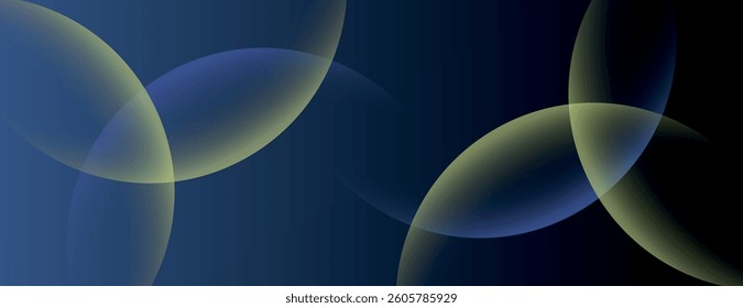 Abstract background with overlapping circles on a dark blue background. The blue and yellow colors create a smooth, gradient texture. Minimal abstract circles vector gradient background
