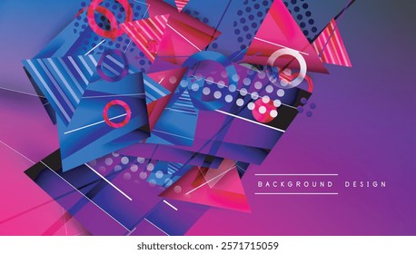 Abstract background - overlapping circles, rectangles, and triangles with vibrant gradients. Semi-transparent shapes create depth and balance