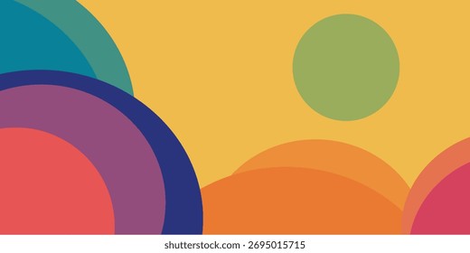 Abstract background with overlapping colorful circles on a yellow color backdrop design element