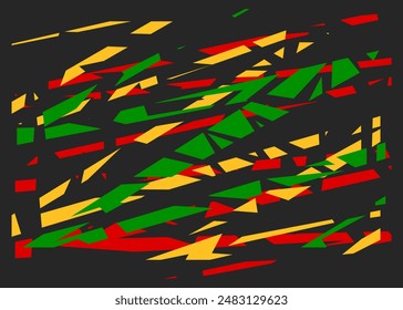 Abstract background with overlapping colorful geometric line pattern and with Rastafari color theme