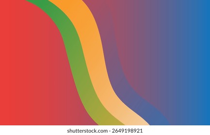 Abstract background with overlapping, curved, multicolored stripes.  Shades of red, orange, yellow, green, and blue create a flowing design.