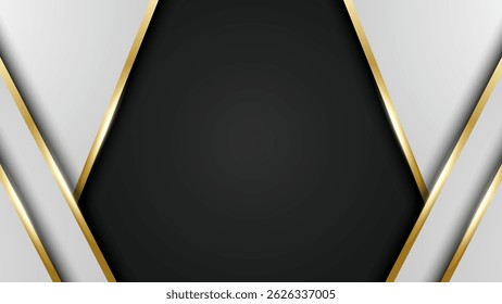 Abstract background overlapping dark space with gold lines for cover elements, banners, brochures, landing pages or flyers.