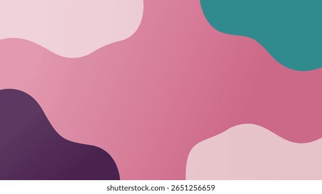 Fundo abstrato com sobreposição de formas fluidas em rosa, roxo profundo e uma pitada de azul-petróleo. Um design suave e gracioso com uma composição suave e fluente.
