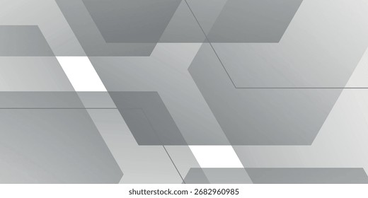 Fondo Abstractas con Formas geométricas superpuestas en colores degradados grises. Superposición de patrón hexagonal. Ilustración vectorial.
