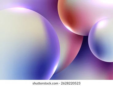 arrière-plan abstrait chevauchant des sphères brillantes en dégradés mou, rose et crème. des reflets de lumière oniriques sur des surfaces courbes lisses créent un design moderne et artistique