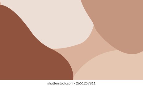 Fundo abstrato com sobreposição de formas de bolhas orgânicas em tons quentes, terrosos. Um design acolhedor e natural com uma composição calma e harmoniosa de formas castanhas e beges.
